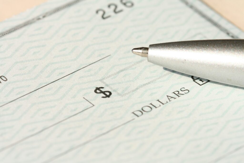 Closeup of a check
