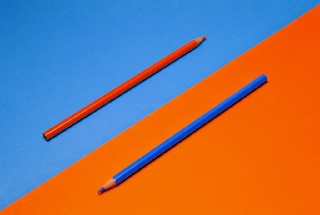 One red and one blue pencil