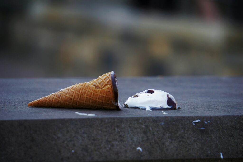 An ice cream cone that's been tipped over.