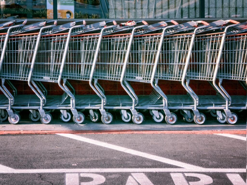 Line of shopping carts