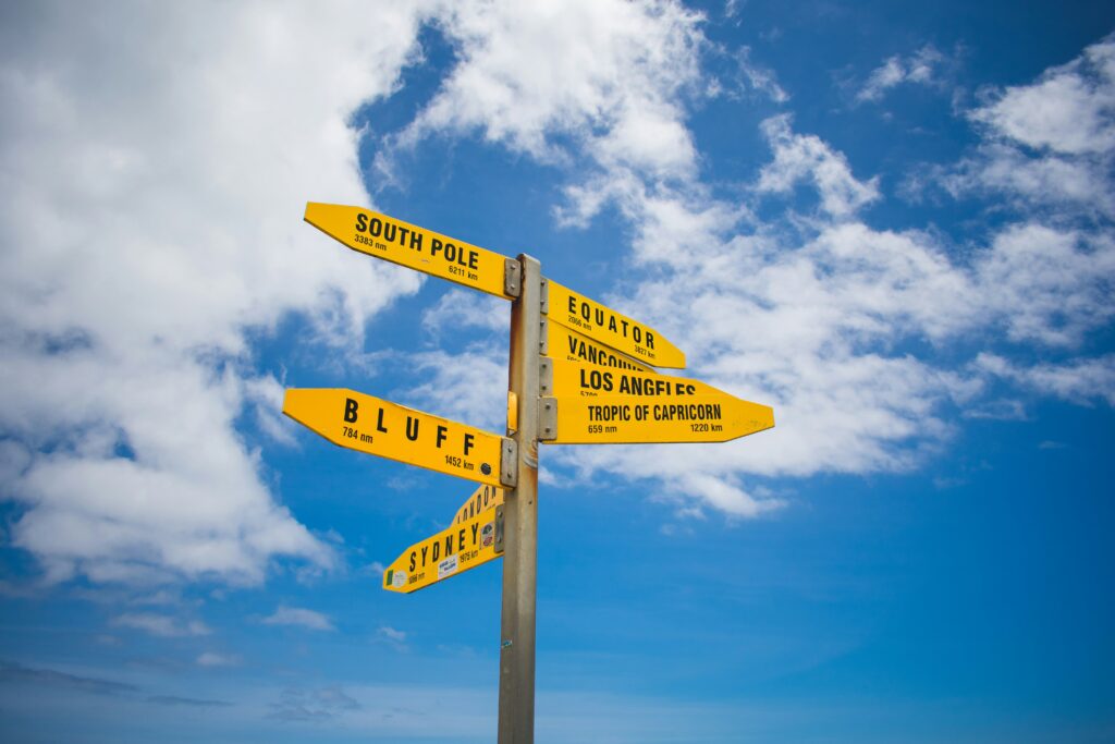 Yellow multidirectional street sign
